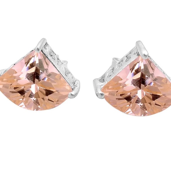 pink sapphire or morganite sterling silver stud earrings - Picture 3 of 4